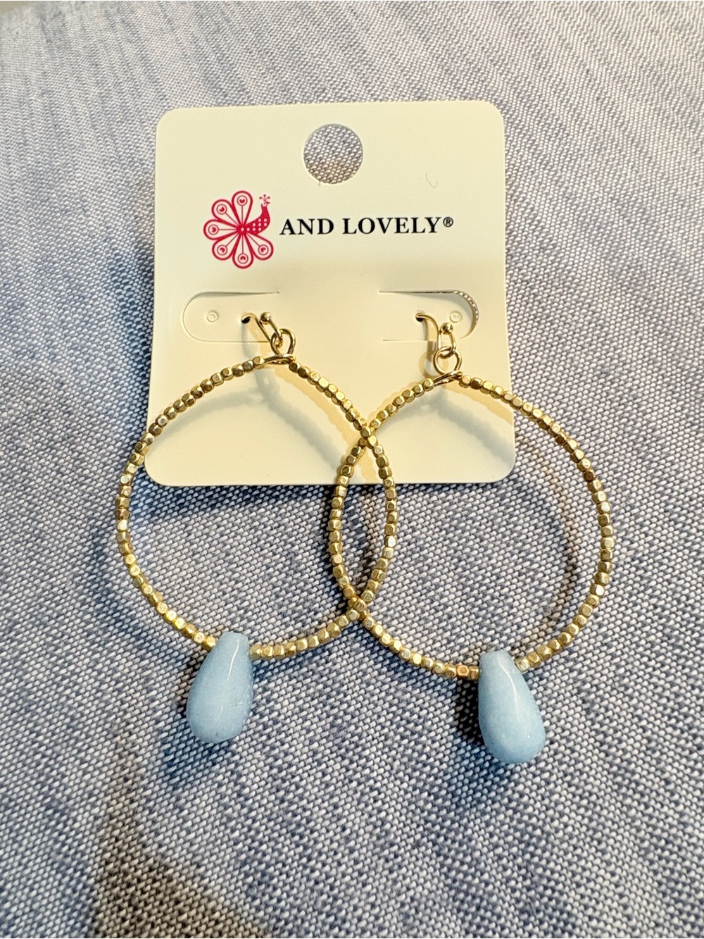 And Lovely Gold Hoop Earrings with Light Blue Teardrop